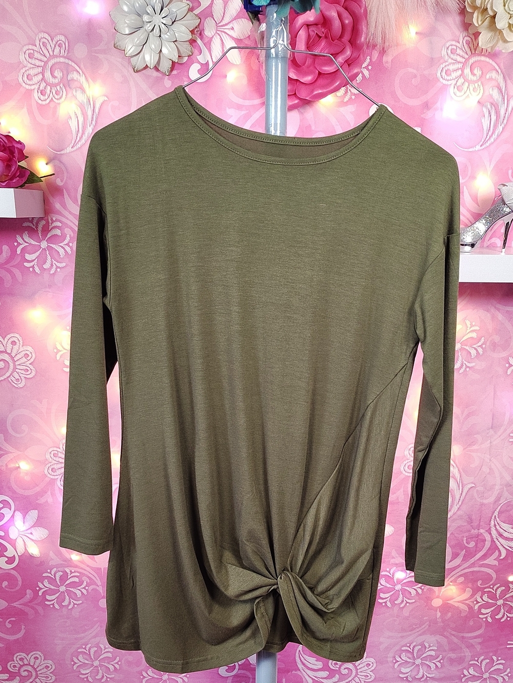 Source Unknown Olive Green Knot-Front Long Sleeve Tee